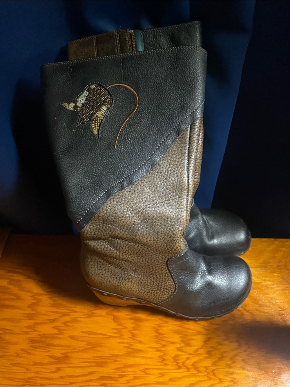 kenzie Black and Brown Two-Tone Leather Mid-Calf Boots